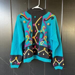 Vintage Rebecca Stone Colorful Embroidered Knit Sweater Small